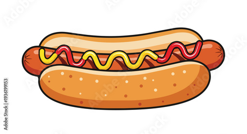 Delicious Hot Dog with Ketchup and Mustard in a Bun, Isolated on White Background