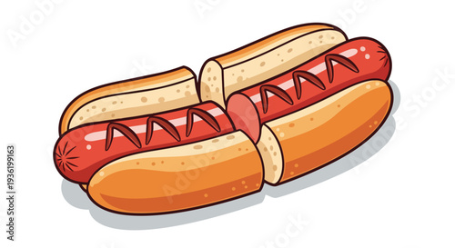 Delicious Grilled Hot Dogs in Buns, Classic American Fast Food Meal, Isolated on White