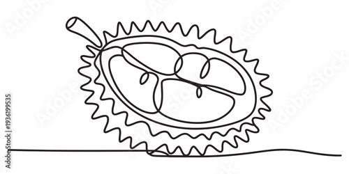 Minimalist continuous line drawing of a spiky durian fruit on a white background Vector, illustration