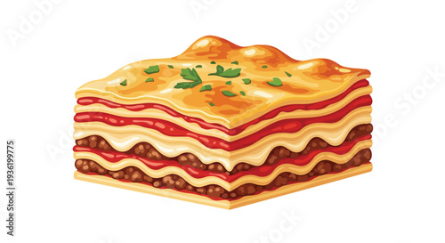 Delicious Lasagna Slice with Layers of Pasta, Meat Sauce, and Cheese