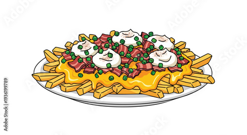 Delicious Loaded Fries with Cheese, Bacon, and Sour Cream on a Plate
