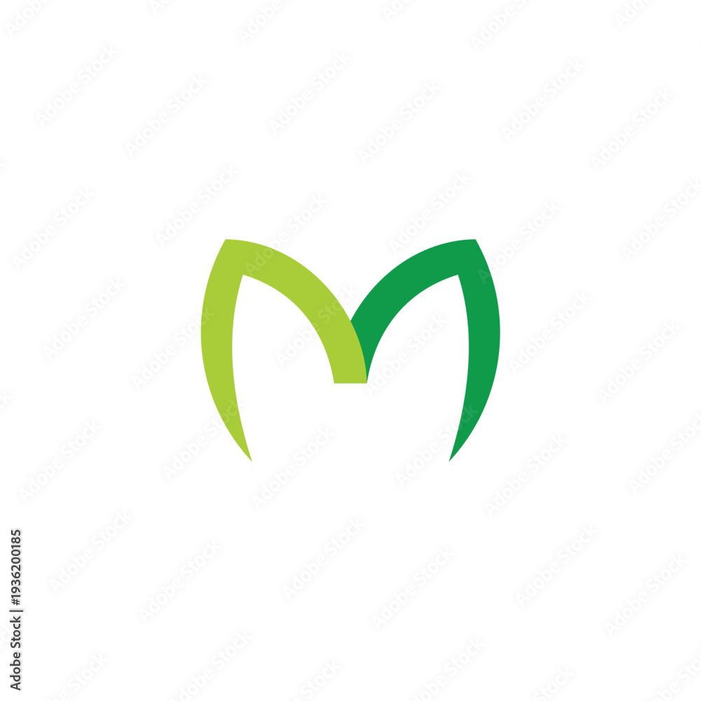Obraz premium letter m green leaf simple lines logo vector