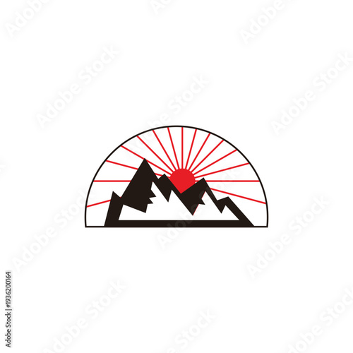 japan mountain sun rays symbol geometric logo vector