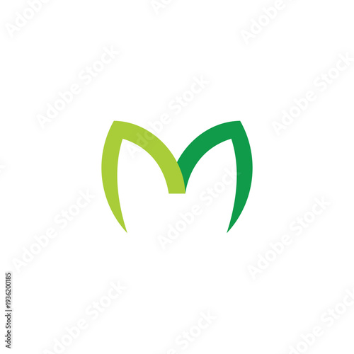 letter m green leaf simple lines logo vector