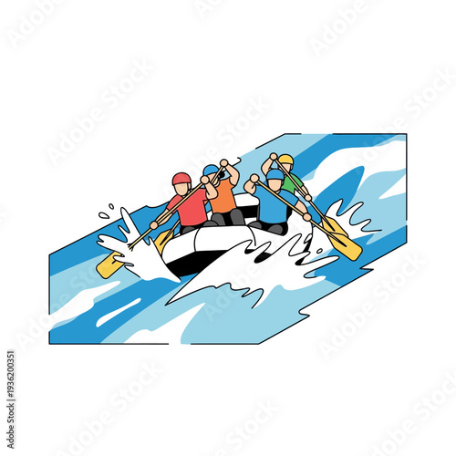 White Water Rafting Adventure: Team Paddles Downstream in Rapids