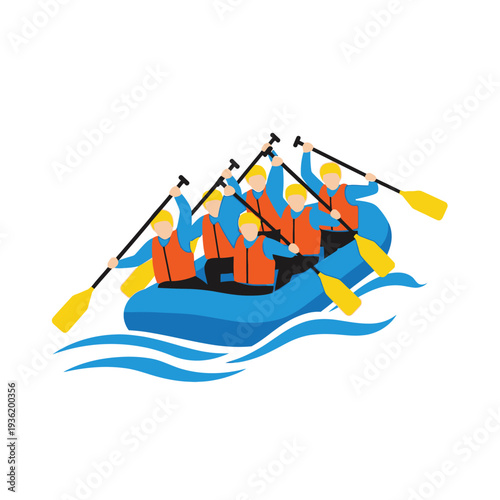 White Water Rafting Team Paddling Downstream Adventure