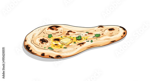 Delicious Butter Naan Bread with Ghee and Coriander - Indian Flatbread