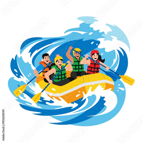 Excited People White Water Rafting Adventure