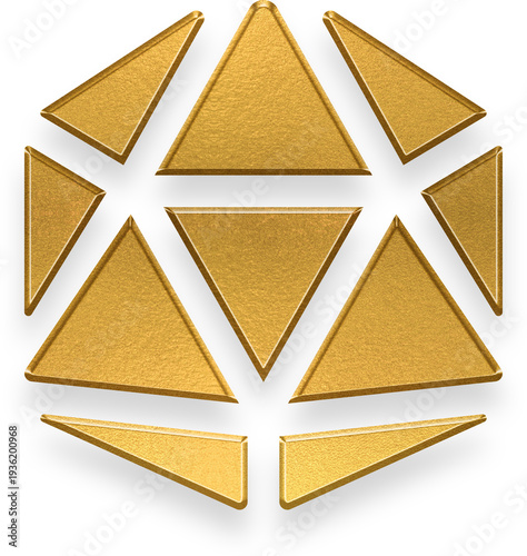 Gold metallic twenty sided d20 dice icon for tabletop games