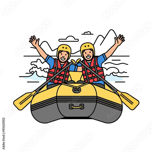 Joyful Couple Rafting Adventure, Exciting River Excursion, Outdoor Fun