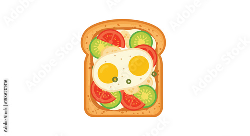 Healthy Breakfast Toast with Fried Eggs, Tomatoes, and Cucumbers