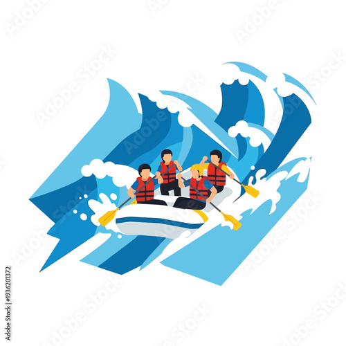 Rafting Adventure: Group Navigates Turbulent White Water Waves