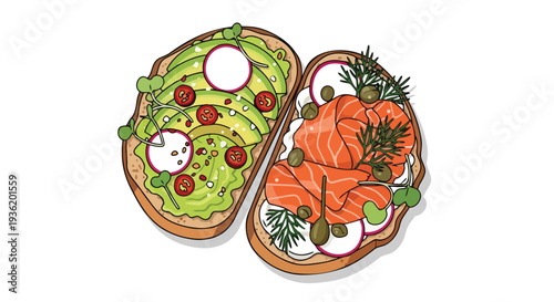 Healthy Avocado and Smoked Salmon Toast with Radish and Dill