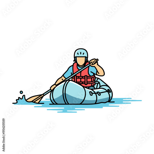 Rafting Adventure: Person Paddling Inflatable Raft on Water