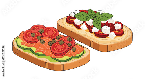 Delicious Bruschetta and Smoked Salmon Toast with Fresh Toppings