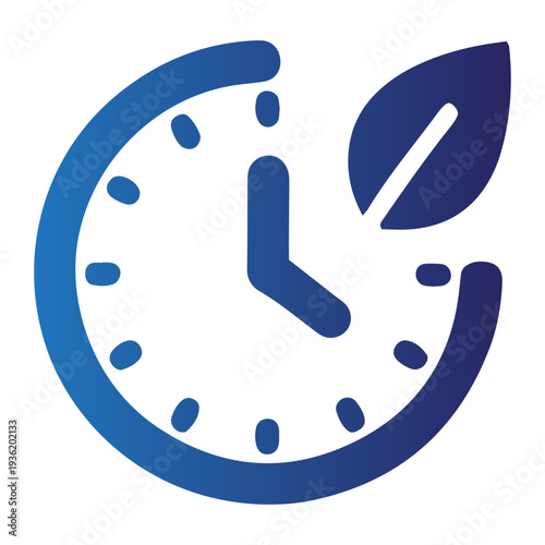A stylized clock face with a leaf, symbolizing environmental awareness and time