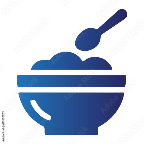 A bowl of cereal with a spoon, representing breakfast, meal, nutrition, and healthy eating habits in a simple illustration.