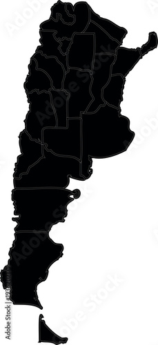 Political Map of Argentina with Provinces - Black Vector Outline with Administrative Borders