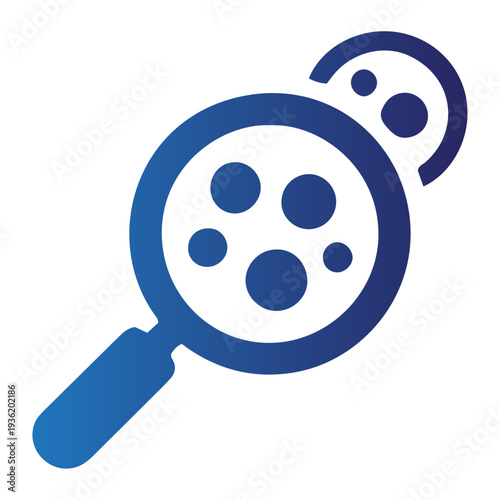 Magnifying glass examining virus cells, a detailed illustration of microbiological analysis, scientific research, close-up view