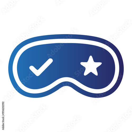 A blue sleep mask with a white checkmark and star on a neutral background from a front viewpoint