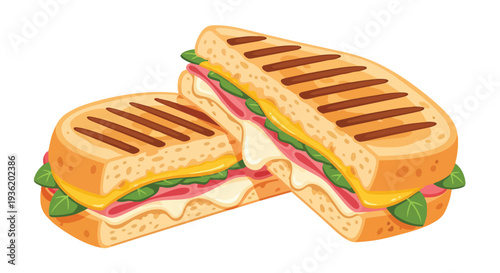 Delicious Grilled Ham and Cheese Panini Sandwich with Melted Mozzarella and Fresh Basil