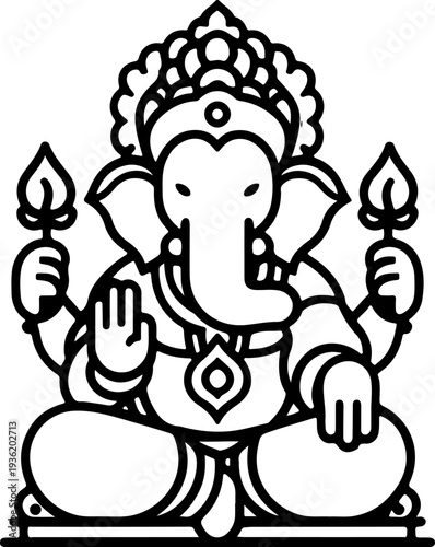 High-Quality Line Art Graphic of the Elephant-Headed Deity, Embodying Wisdom, Prosperity, and the Remover of Obstacles in a Clean, Modern Style