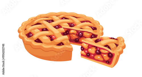 Delicious Apple Pie Slice with Lattice Crust, Isolated on White Background