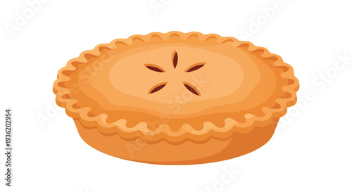 Golden Baked Apple Pie with Flaky Crust and Vented Top, Isolated on White