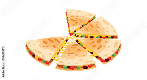 Delicious Mexican Quesadilla Slices with Melted Cheese and Colorful Fillings