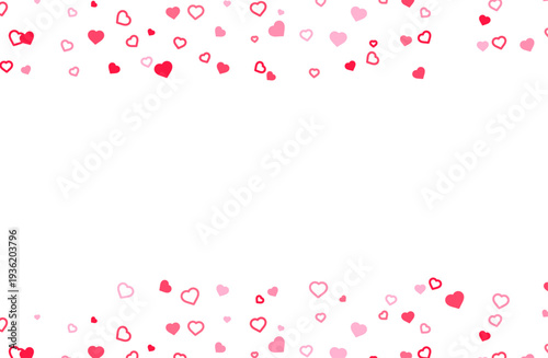 赤とピンクのハートが散らばるロマンチックなフレーム背景