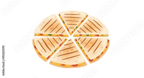 Deliciously Grilled Quesadilla Sliced into Six Perfect Triangles, Ready to Serve