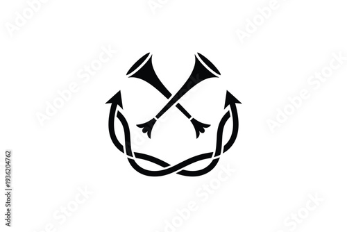 Trombone icon with anchor symbol in black vector illustration design