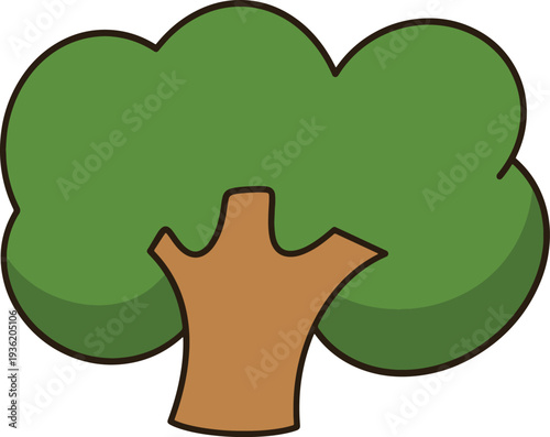 Cute Green Tree Cartoon Character Hand Drawn Minimalist Style