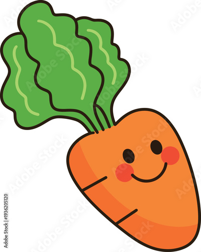 Cute Smiling Carrot Character With Green Leaves Cartoon Minimalist