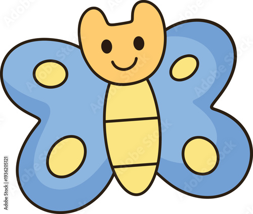 Cute Blue and Yellow Butterfly Character Smiling Minimalist Doodle Style