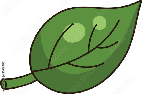 Big Green Leaf Cartoon Hand Drawn Minimalist Style Doodle