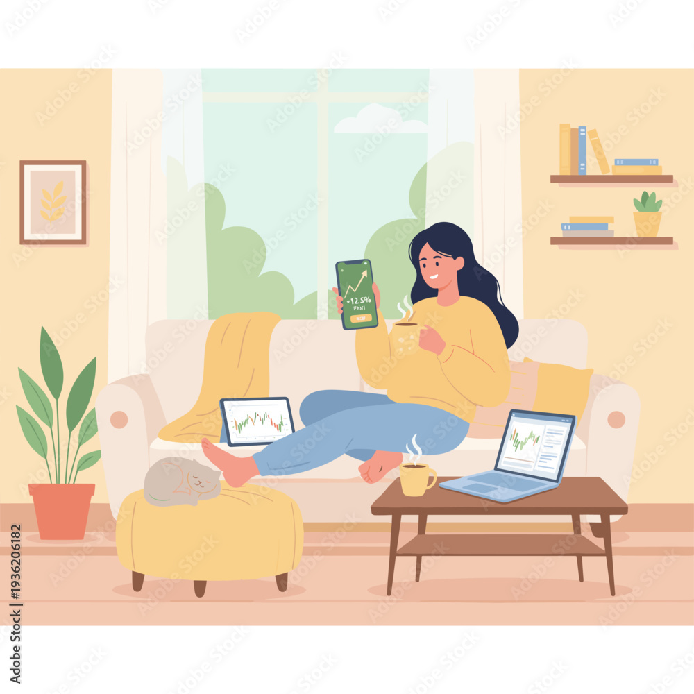 Fototapeta premium Conceptual Vector Illustration of Asset Management and Stock Investment.