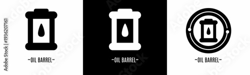 Oil barrel logo set. Collection of black and white logos. Stock vector.