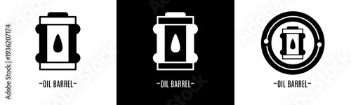 Oil barrel logo set. Collection of black and white logos. Stock vector.
