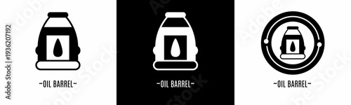 Oil barrel logo set. Collection of black and white logos. Stock vector.