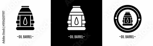 Oil barrel logo set. Collection of black and white logos. Stock vector.