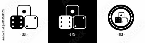 Dice logo set. Collection of black and white logos. Stock vector.