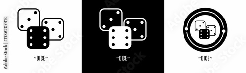 Dice logo set. Collection of black and white logos. Stock vector.