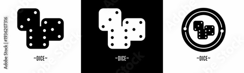 Dice logo set. Collection of black and white logos. Stock vector.