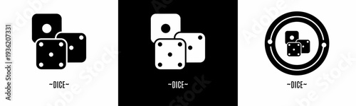 Dice logo set. Collection of black and white logos. Stock vector.