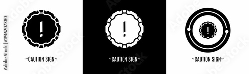 Caution sign logo set. Collection of black and white logos. Stock vector.