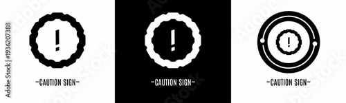 Caution sign logo set. Collection of black and white logos. Stock vector.