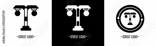 Street light logo set. Collection of black and white logos. Stock vector.