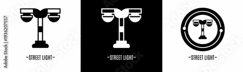 Street light logo set. Collection of black and white logos. Stock vector.