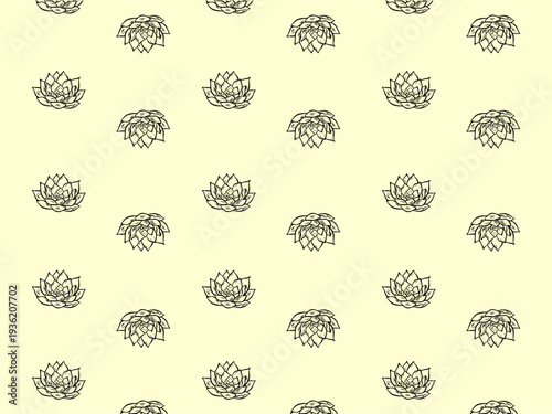 Seamless succulent rosette pattern, hand drawn botanical line art repeat background